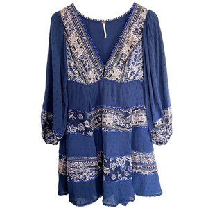 Free People My Love Mini Dress Navy Blue Indigo Floral Boho - Size S